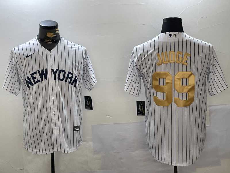 Men%27s New York Yankees #99 Aaron Judge White Pinstripe Fashion Cool Base Jersey->new york yankees->MLB Jersey